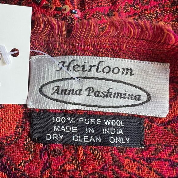 NEW Heirloom Anna Pashmina Shawl Pure Wool Beaded Sequined Embroidered Dark Red - Picture 9 of 16